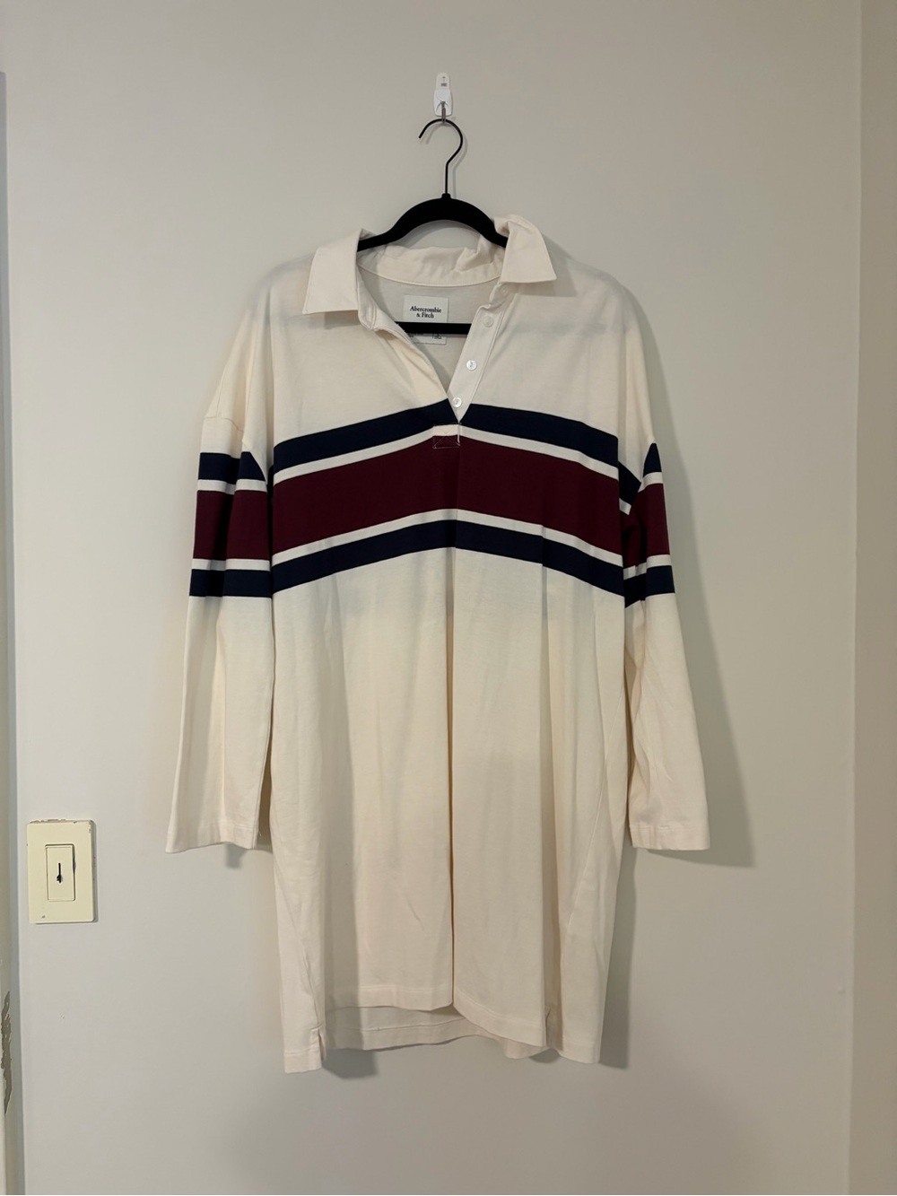 Abercrombie White Rugby/Polo Shirt Dress with Navy & Burgundy Stripes - Picture 2 of 4